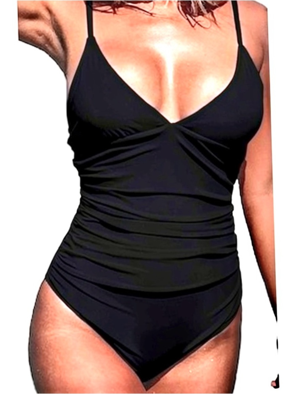 CUPSHE Black Ruched One-Piece Maternity Friendly Swimsuit – Size Small (NWT)
